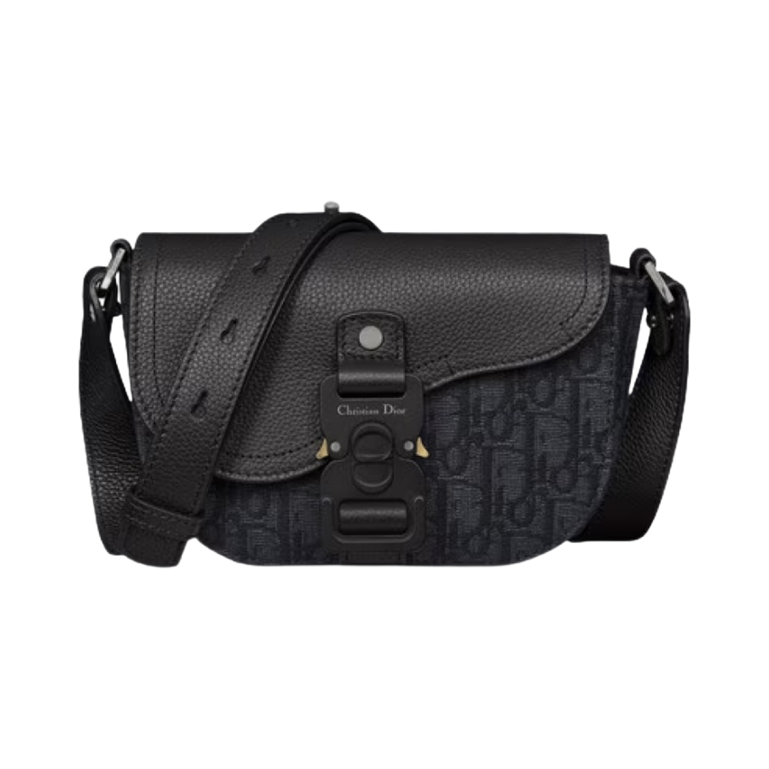 디올 새들 스트랩 파우치 그레인드 카프스킨 블랙 디올 오블리크 자카드 블랙(Dior Saddle Pouch with Strap Grained Calfskin Black Dior Oblique Jacquard Black)