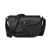 Dior Saddle Pouch with Strap Grained Calfskin Black Dior Oblique Jacquard Black