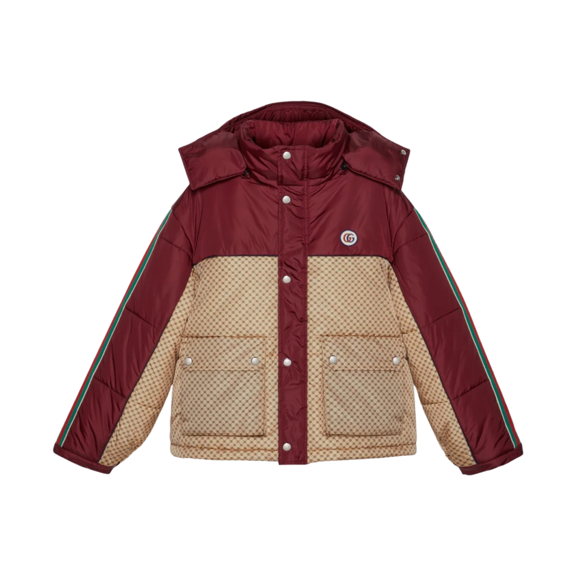 (W) 구찌 GG 파라슈트 나일론 패딩 자켓 베이지 보르도((W) Gucci GG Parachute Nylon Padded Jacket Beige Bordeaux) - 1