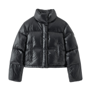 (W) Marithe Francois Girbaud Circle Logo Duck Down Glossy Crop Puffer Black