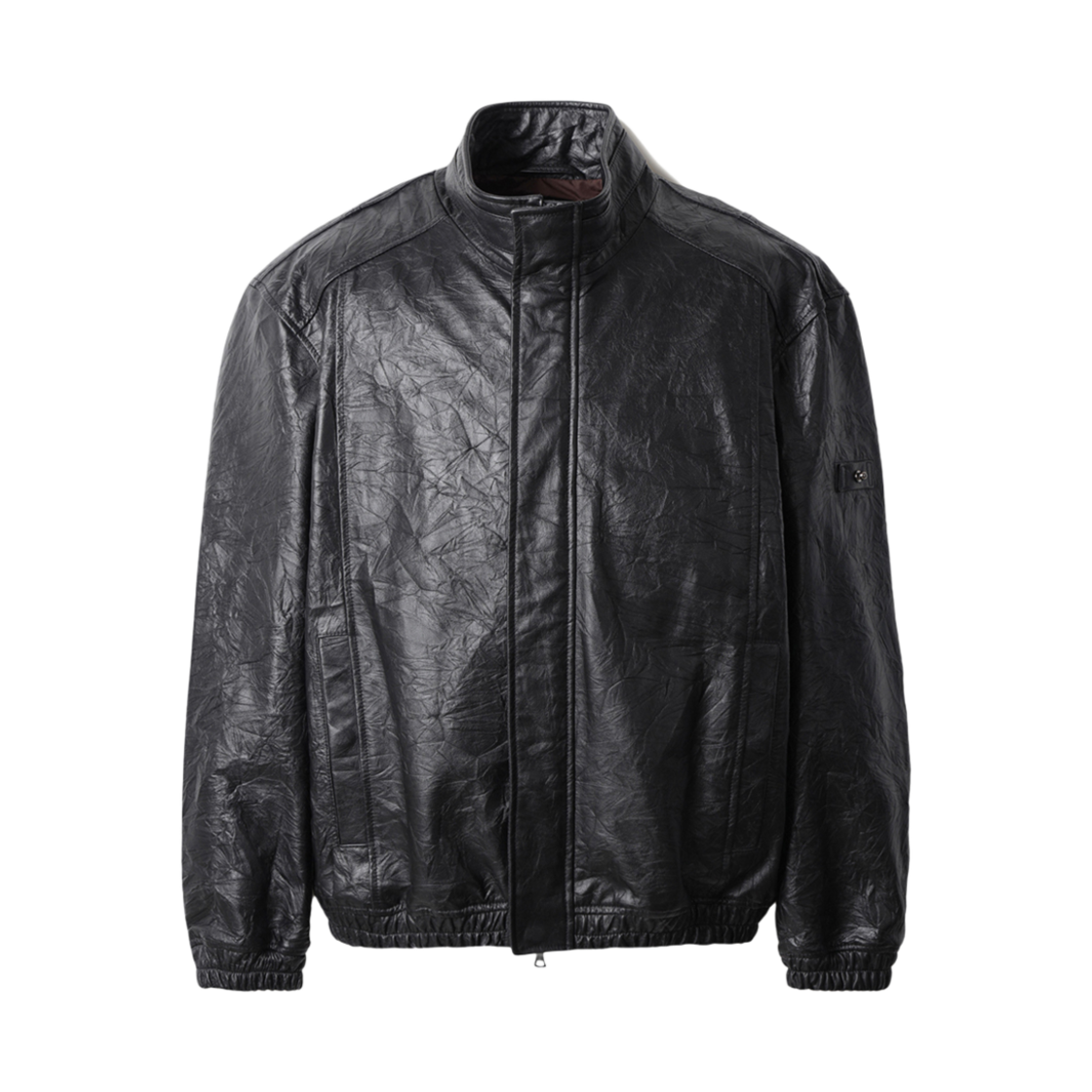 시리즈 스탠드넥 크랙 레더 블루종 블랙(Series Stand Neck Cracked Leather Blouson Black)