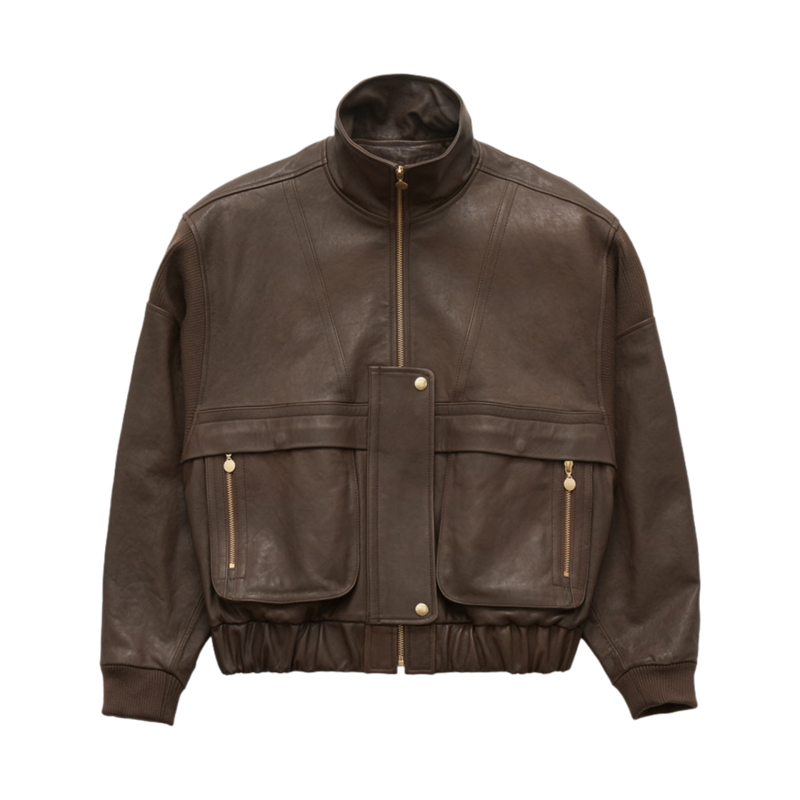 FV24C_JP01BR000 FARVEN Comte Rib Hem Leather Jumper Brown