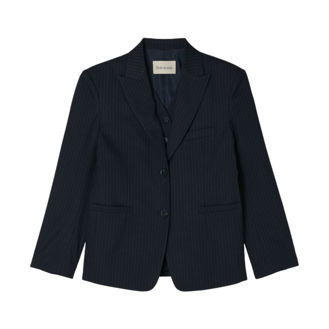 (W) 아비에무아 더블 레이어 스트라이프 블레이저 네이비((W) Aviemuah Double Layer Striped Blazer Navy)