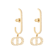 (W) Dior 30 Montaigne Earrings Gold Finish Metal White Crystals