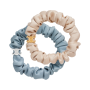 (W) Celine Scrunchy Small Bracelets in Brass with Gold Rhodium Finish Satin Champagne Blue (Set of 2)