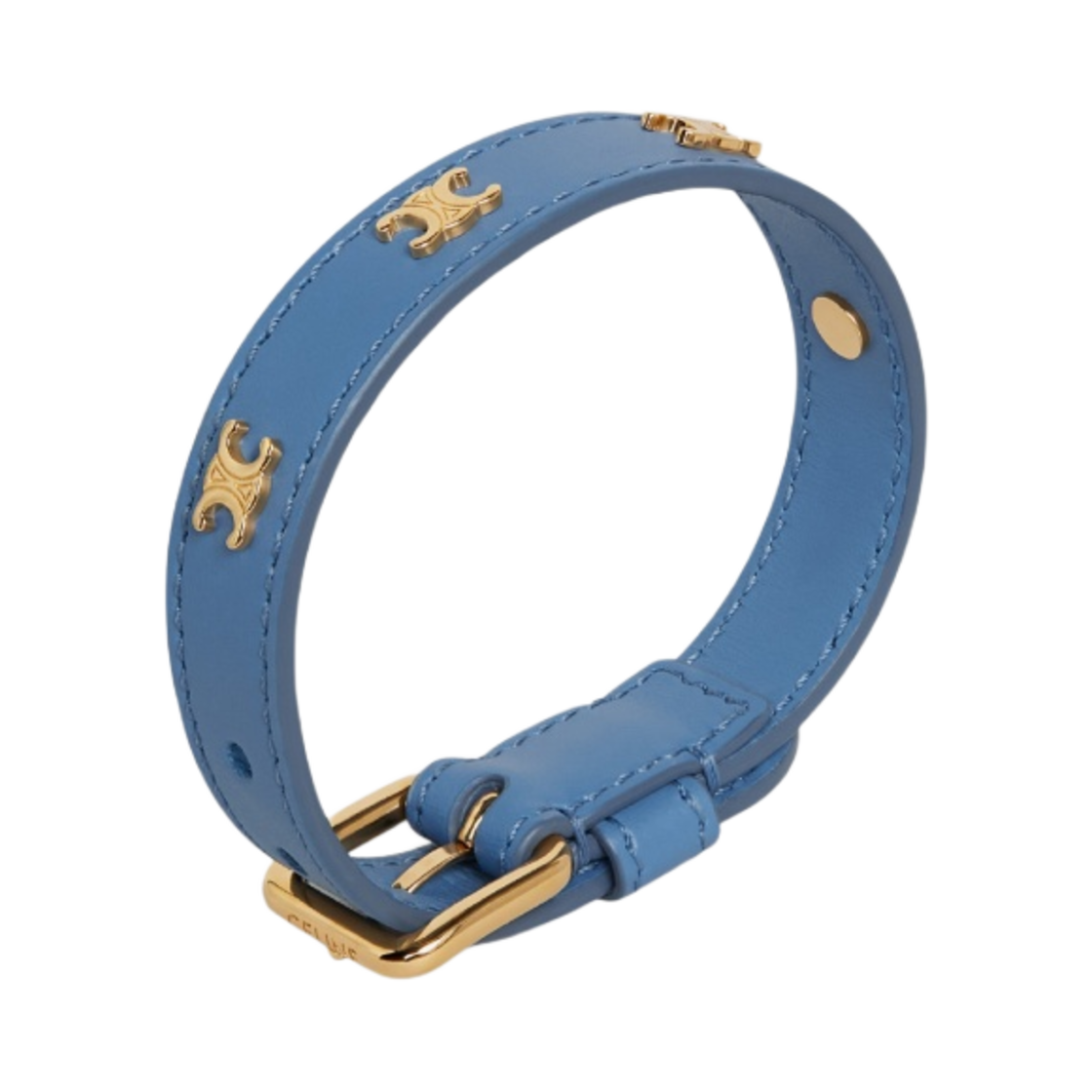 (W) 셀린느 골드 피니시 트리옹프 멀티 가죽 브래스 팔찌 골드 라벤더((W) Celine Triomphe Multi Leather Bracelet in Brass with Gold Finish Gold Lavender) - 2