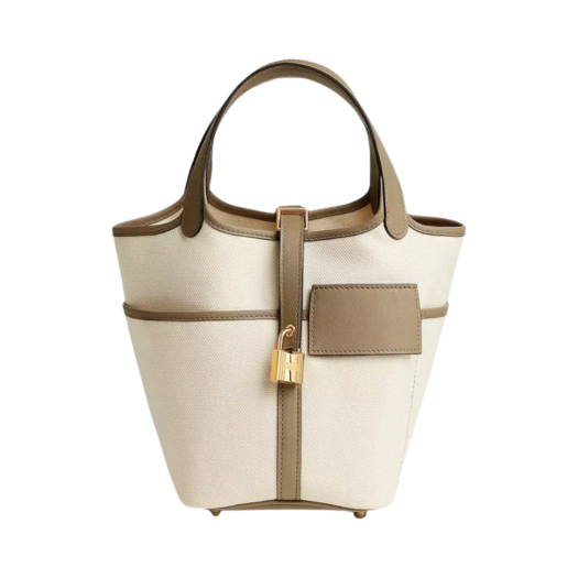 Hermes Picotin Lock 18 Pocket Bag Goeland Canvas Swift & Gold Ecru Beige Marfa
