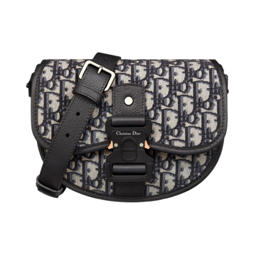 1ADPO033YKY-H27E Dior Gallop Mini Messenger Bag Black Grained Calfskin Beige & Black Dior Oblique Jacquard