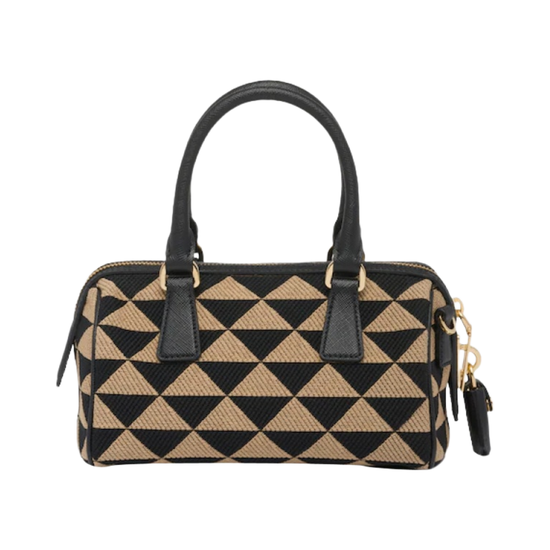 프라다 심볼 자수 패브릭 탑 핸들 백 블랙 베이지(Prada Symbole Embroidered Fabric Top-Handle Bag Black Beige) - 2