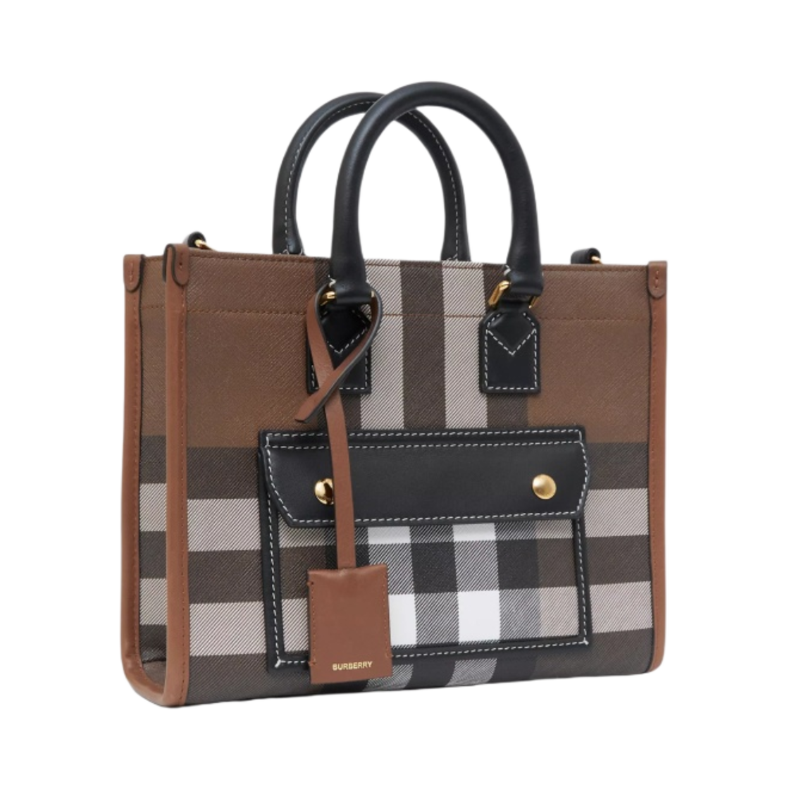 버버리 체크 레더 미니 프레야 토트백 다크 버치 브라운(Burberry Check and Leather Mini Freya Tote Bag Dark Birch Brown) - 2