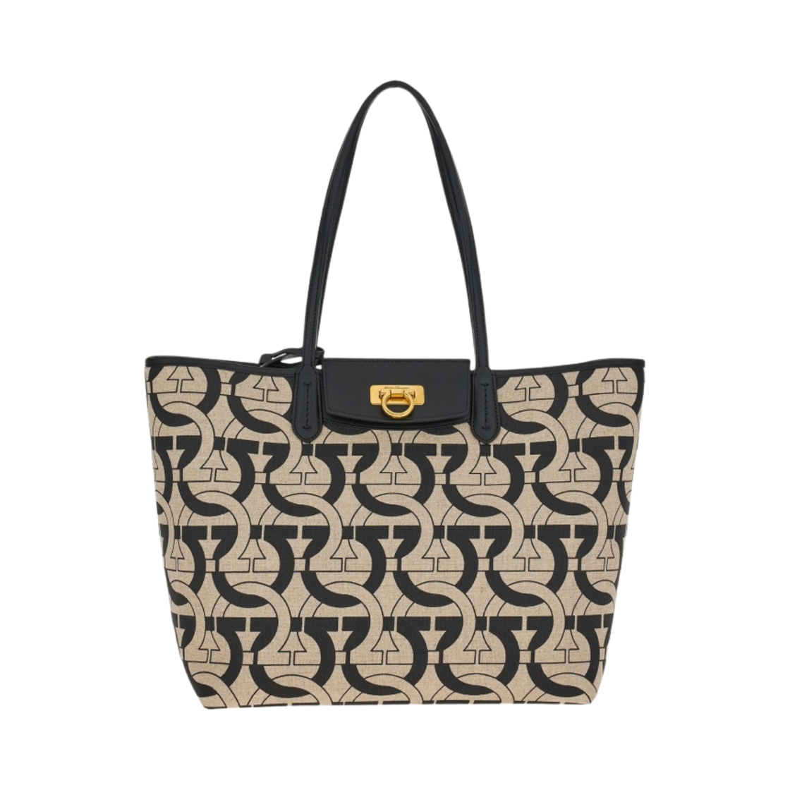 페라가모 간치니 로고 토트백 블랙 내츄럴(Ferragamo Gancini Logo Tote Bag Black Natural) - 1