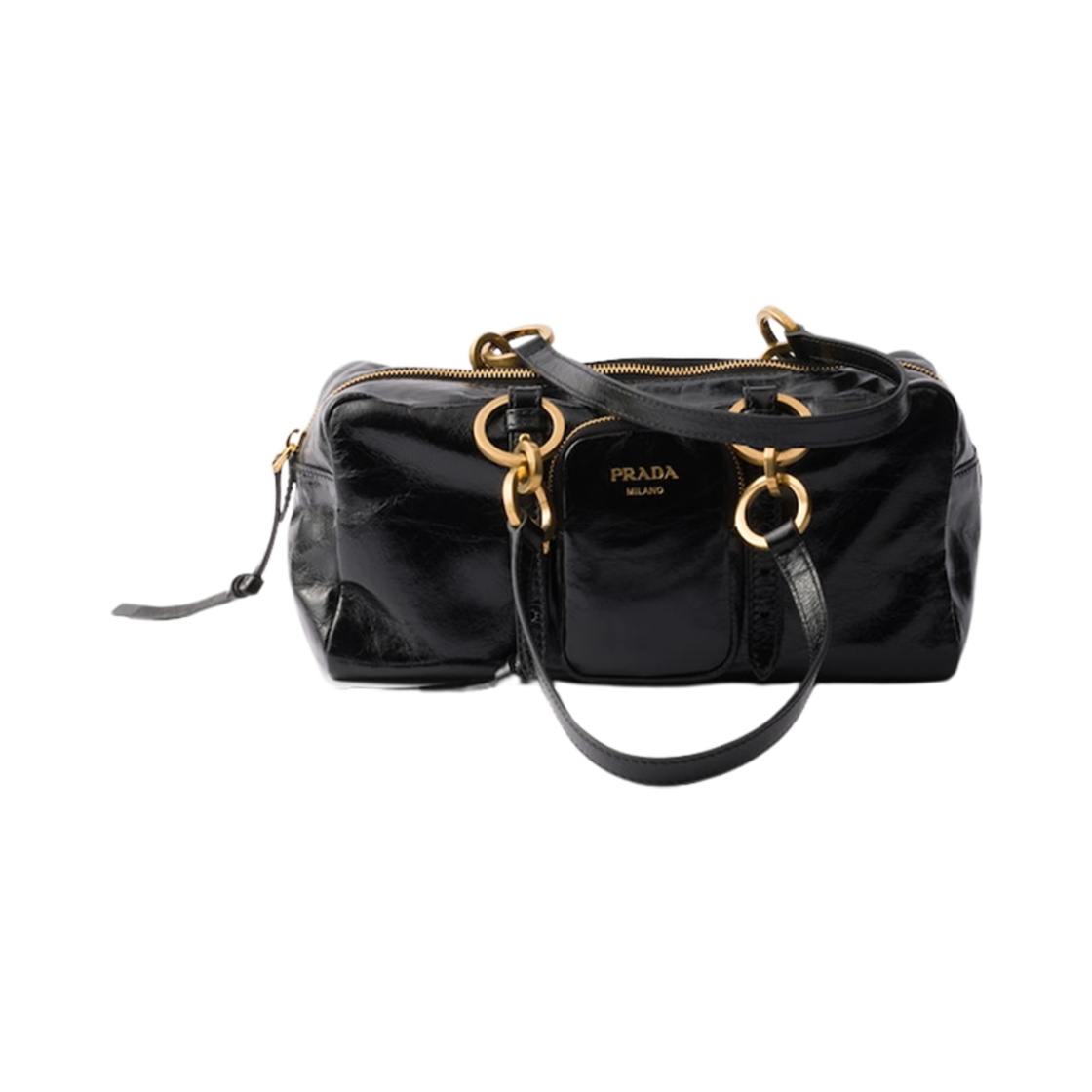 1BB138-2CYR-F0002 Prada Dangle Medium Leather Top-Handle Bag Black