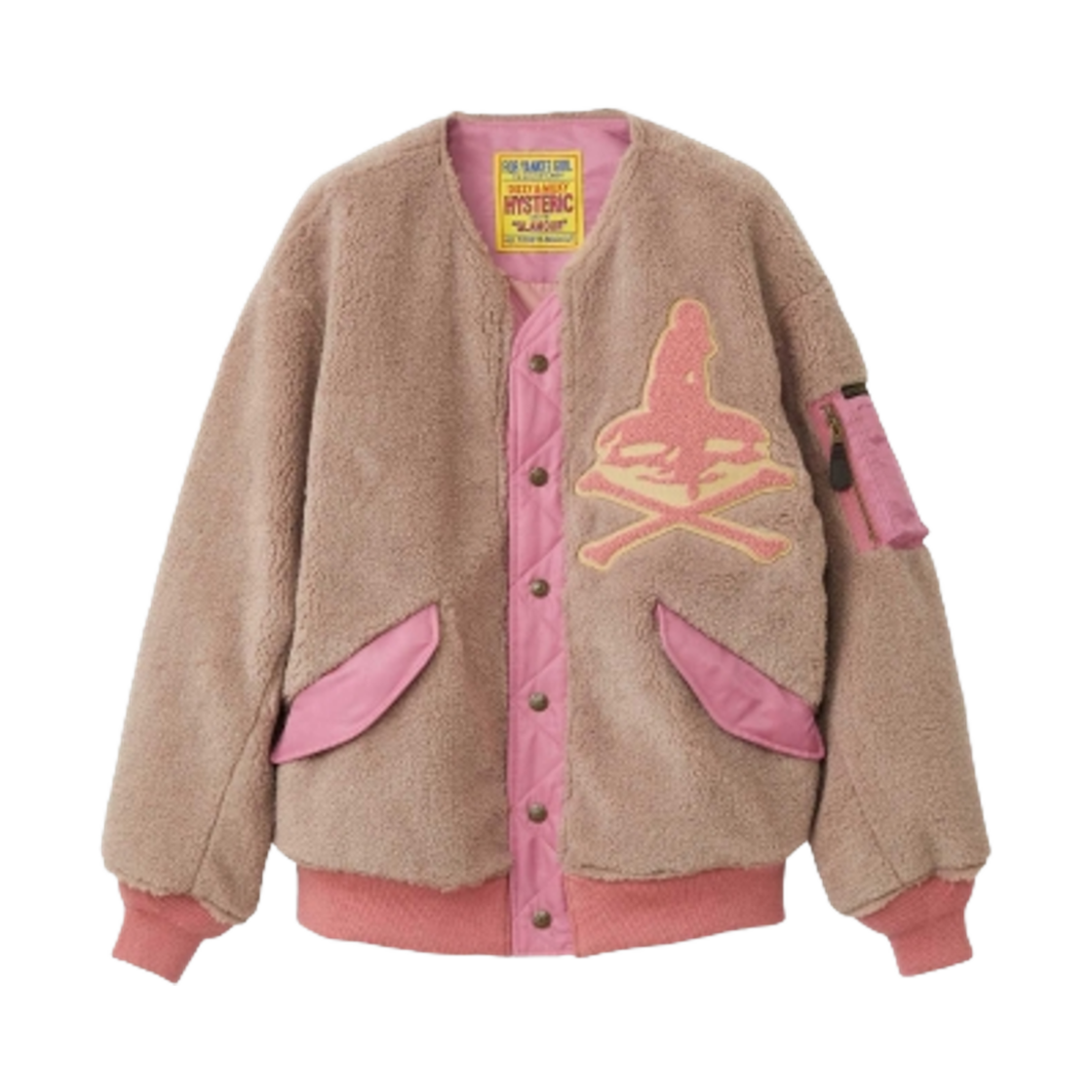 01243AB05 (W) Hysteric Glamour on Skull Patch Faux Fur Blouson Pink
