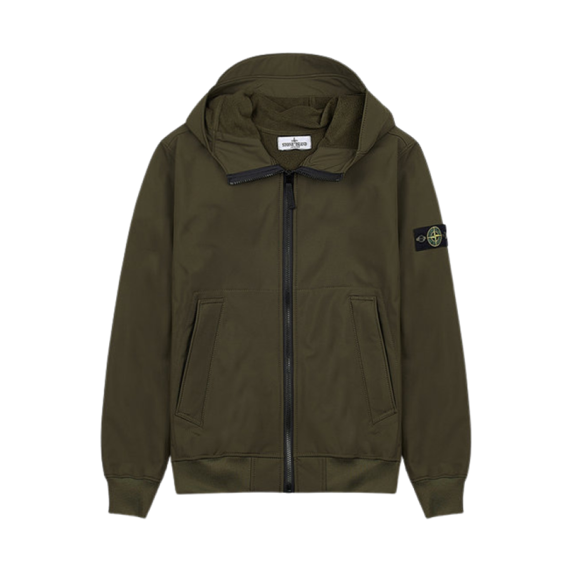 7916Q0122-V0058 (Kids) Stone Island Q0122 Wappen Logo Hooded Zip Up Jacket Olive Green - 23FW