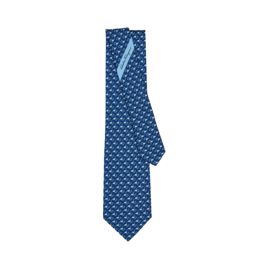 페라가모 나왈 프린트 실크 타이 네이비 블루(Ferragamo Narwhal Print Silk Tie Navy Blue) - 1