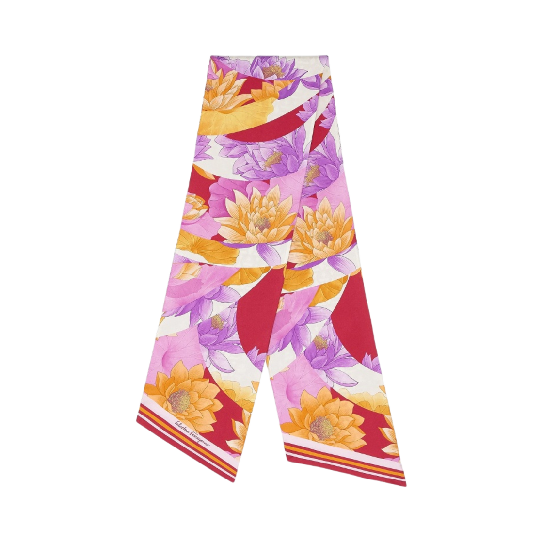 (W) 페라가모 수련 프린트 트윌리 밴드 아이보리 푸시아((W) Ferragamo Water Lilies Print Twilly Band Ivory Fuchsia) - 1