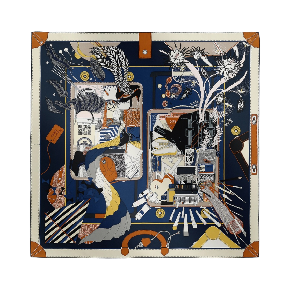 (W) 에르메스 배기지 아 메인 스카프 90 마린 뀌르 바니유((W) Hermes Bagage A Main Scarf 90 Marine Cuir Vanille) - 1