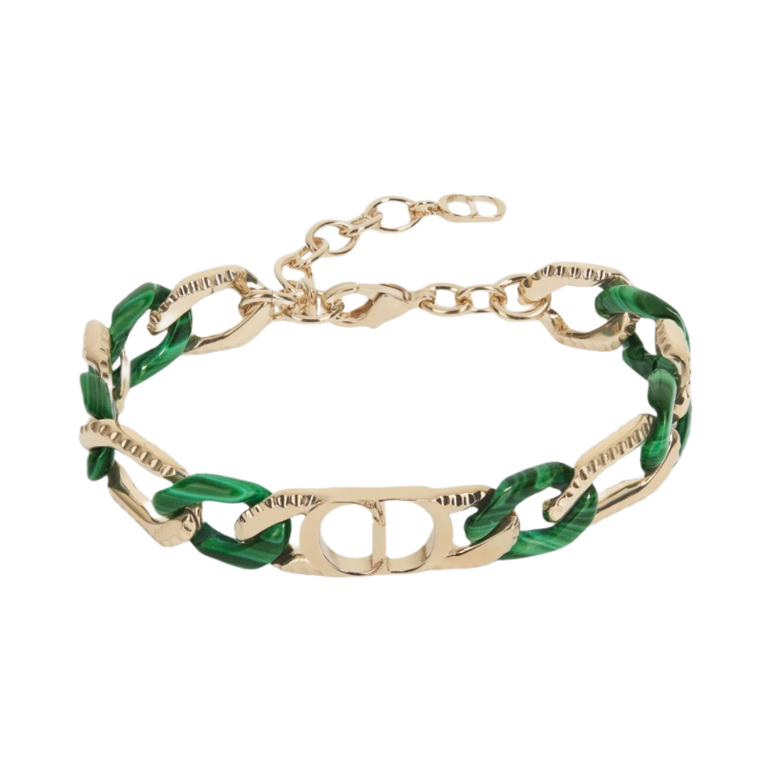 디올 x 데님 티어스 디올 티어스 체인 링크 브레이슬릿 골드 피니쉬 브래스 그린 레진(Dior x Denim Tears Dior Tears Chain Link Bracelet Gold Finish Brass Green Resin) - 1