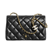 Chanel Small Flap Bag Shiny Lambskin Enamel & Gold Black