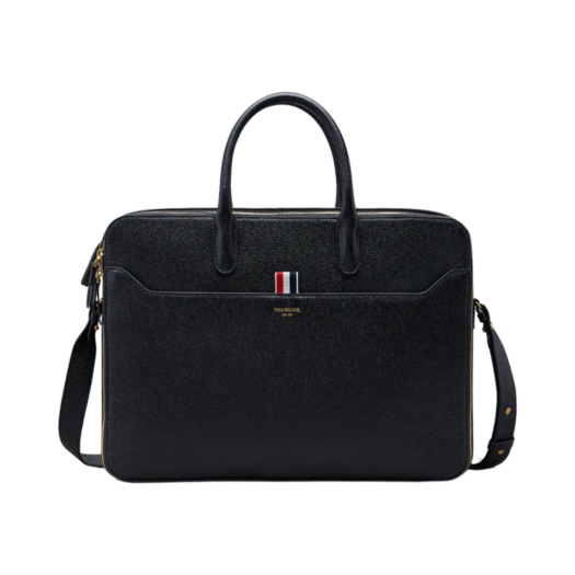 MAG443A-00198-001 Thom Browne Pebble Grain Double Compartment Business Bag Black