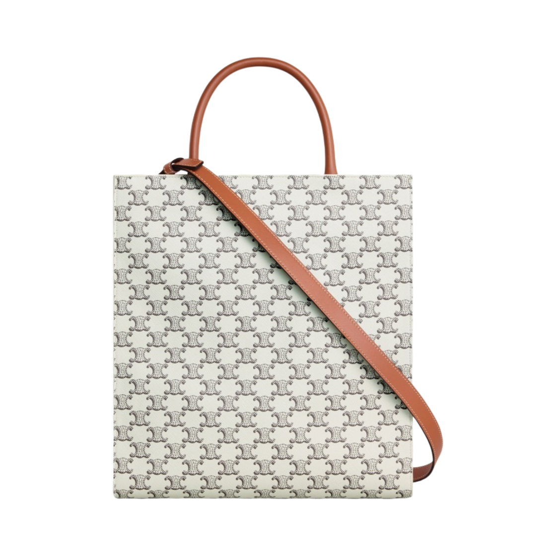 셀린느 트리옹프 캔버스 & 셀린느 프린트 카프스킨 미디움 버티컬 카바스 탄 에크루(Celine Medium Vertical Cabas in Triomphe Canvas and Calfskin with Celine Print Tan Ecru) - 3