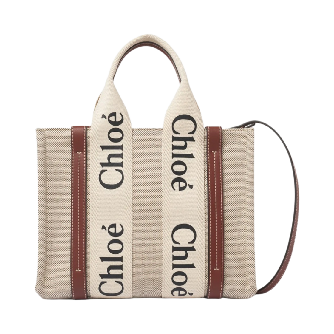 끌로에 우디 스몰 스트랩 토트백 화이트 브라운(Chloe Woody Small Strap Tote Bag White Brown)