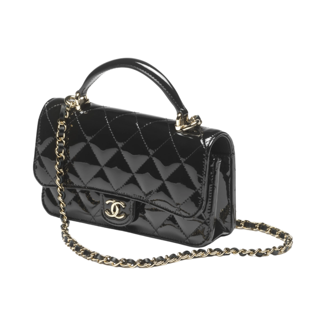 샤넬 체인 플랩 폰 홀더 페이턴트 카프스킨 & 골드 메탈 블랙(Chanel Flap Phone Holder with Chain Patent Calfskin & Gold Black) - 2