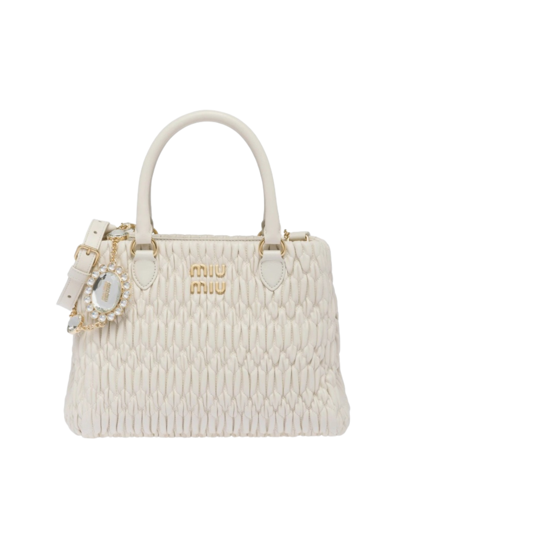 미우 미우 크리스탈 클로케 나파 가죽 핸드백 화이트(Miu Miu Crystal Cloque Nappa Leather Hand Bag White) - 1