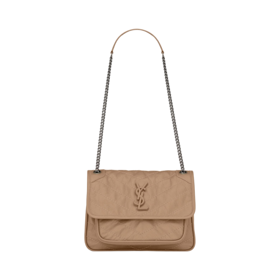 생로랑 니키 베이비 체인 백 크링클 빈티지 베지터블 탠 레더 그레이쉬 브라운(Saint Laurent Niki Baby Chain Bag In Crinkled Vintage Vegetable-Tanned Leather Greyish Brown) - 1