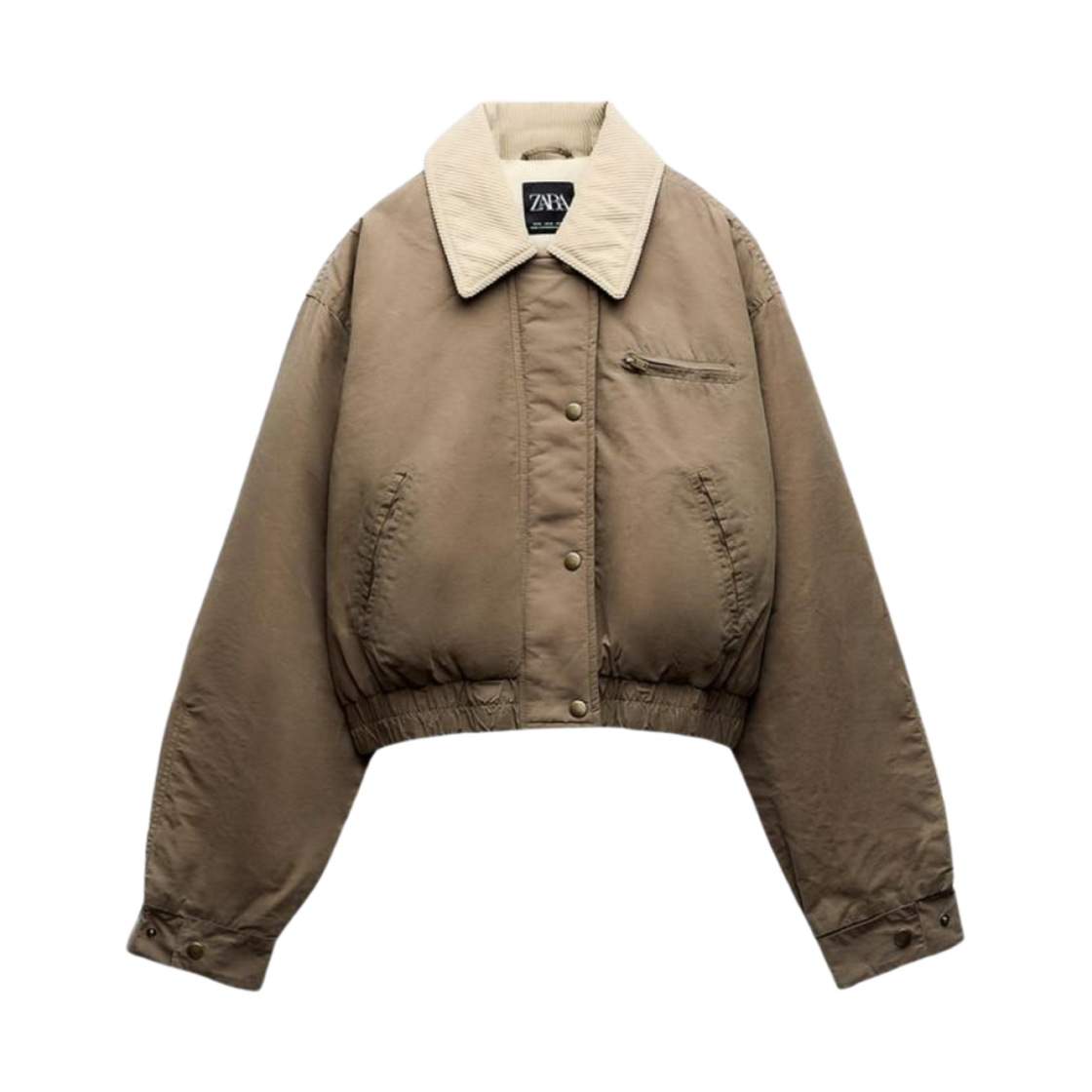 (W) 자라 콘트라스트 네크라인 왁스드 봄버 자켓 브라운 도트((W) Zara Contrast Neckline Waxed Bomber Jacket Brown Dot) - 1