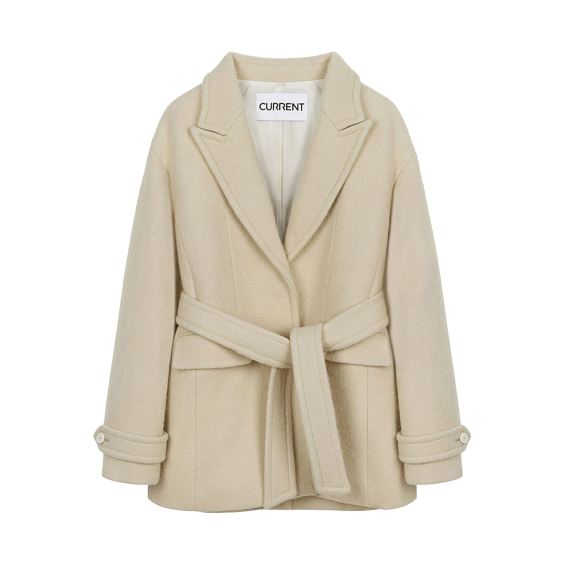 커렌트 세미오버 핏 하프 벨트 코트 라이트 베이지(Current Semi Over Fit Half Belt Coat Light Begie)