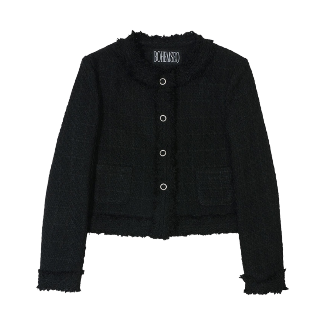 (W) 보헤미안 서울 러프 라운드 트위드 자켓 블랙((W) Bohemian Seoul Rough Round Tweed Jacket Black)