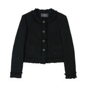 (W) Bohemian Seoul Rough Round Tweed Jacket Black