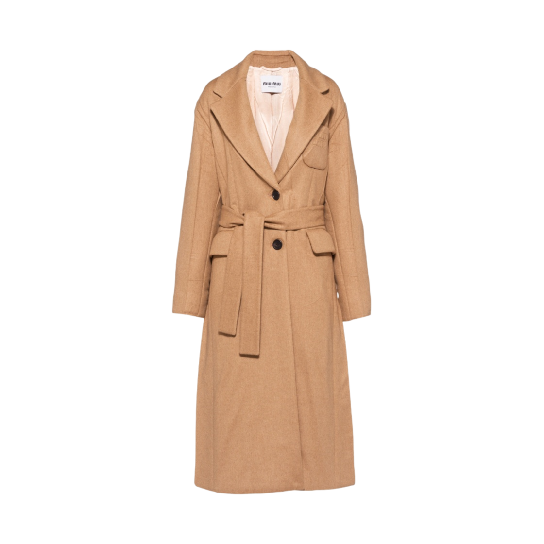 (W) 미우 미우 패딩 벨루어 코트 카멜 브라운((W) Miu Miu Padded Velour Coat Camel Brown) - 1
