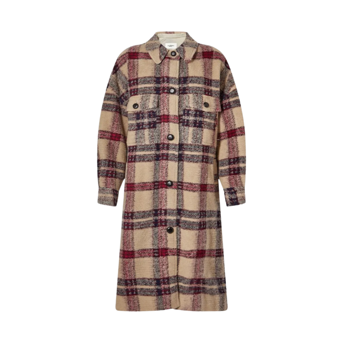 MA1298-22A012E-BYEC (W) Isabel Marant Fontizi Checked Coat Burgundy Ecru - 22FW