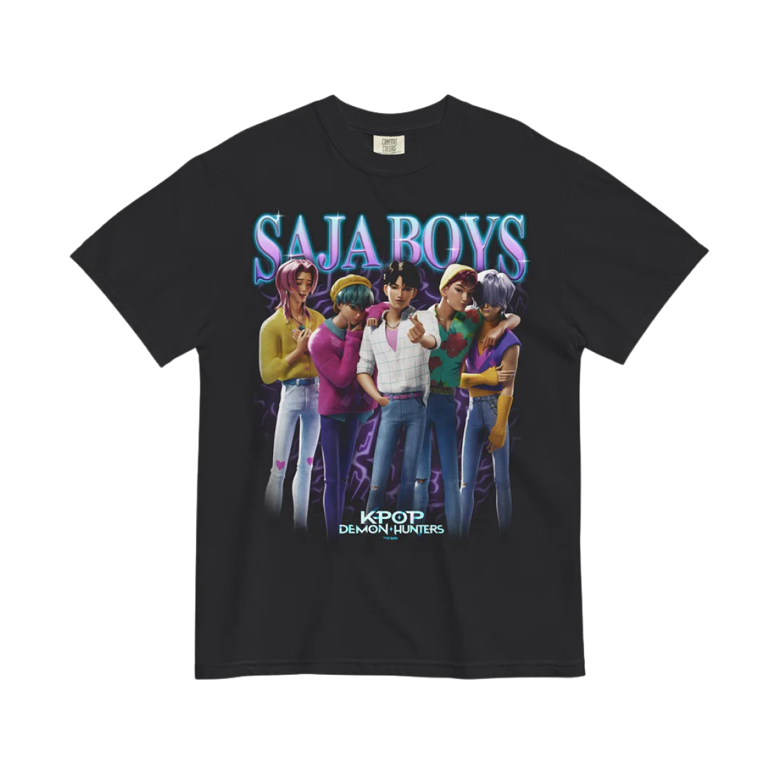 케이팝 데몬 헌터스 사자 보이즈 하트트롭 컴포트 컬러스 티셔츠 블랙(KPop Demon Hunters Saja Boys Heartthrob Comfort Colors T-Shirt Black)