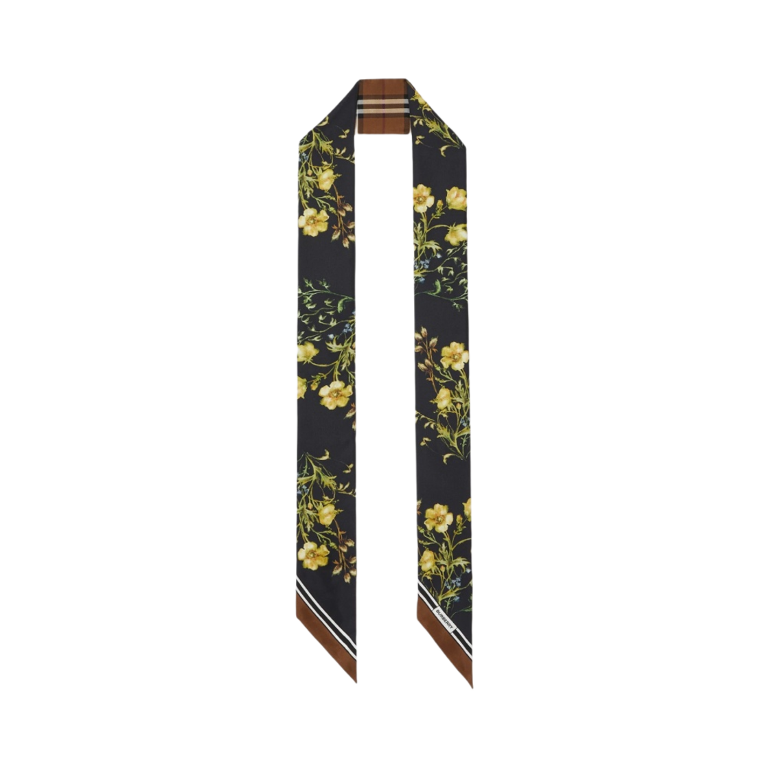 8065004 (W) Burberry Montage Print Silk Skinny Scarf Black