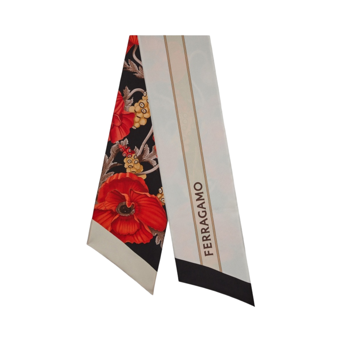 320839-771395 (W) Ferragamo Poppies Print Silk Bandeau Black Beige