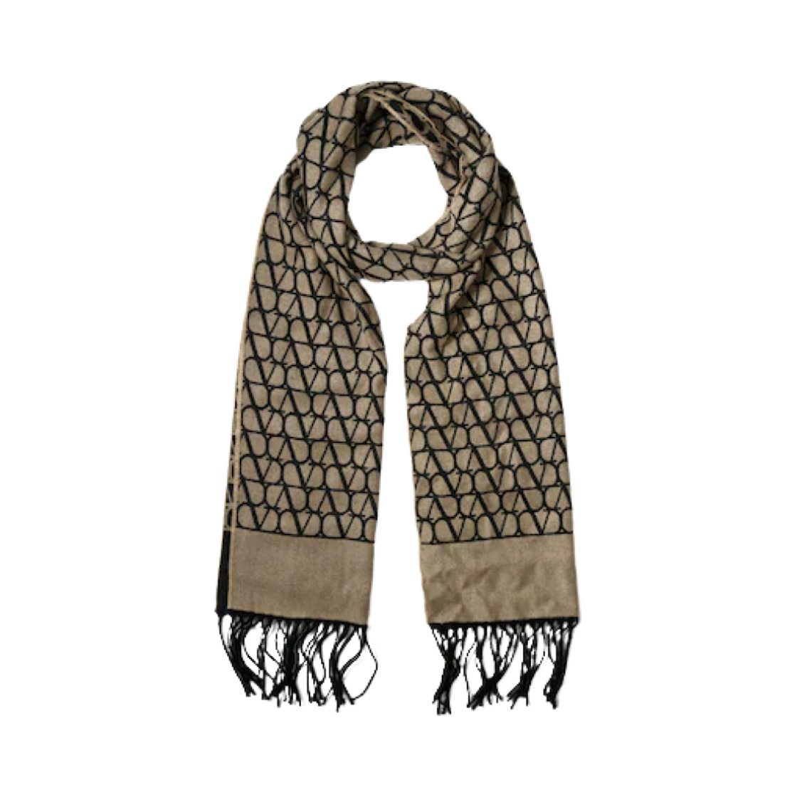 발렌티노 트왈 아이코노그래피 시그니쳐 울 캐시미어 스카프 베이지 블랙(Valentino Toile Iconographe Signature Wool and Cashmere Scarf Beige Black) - 1