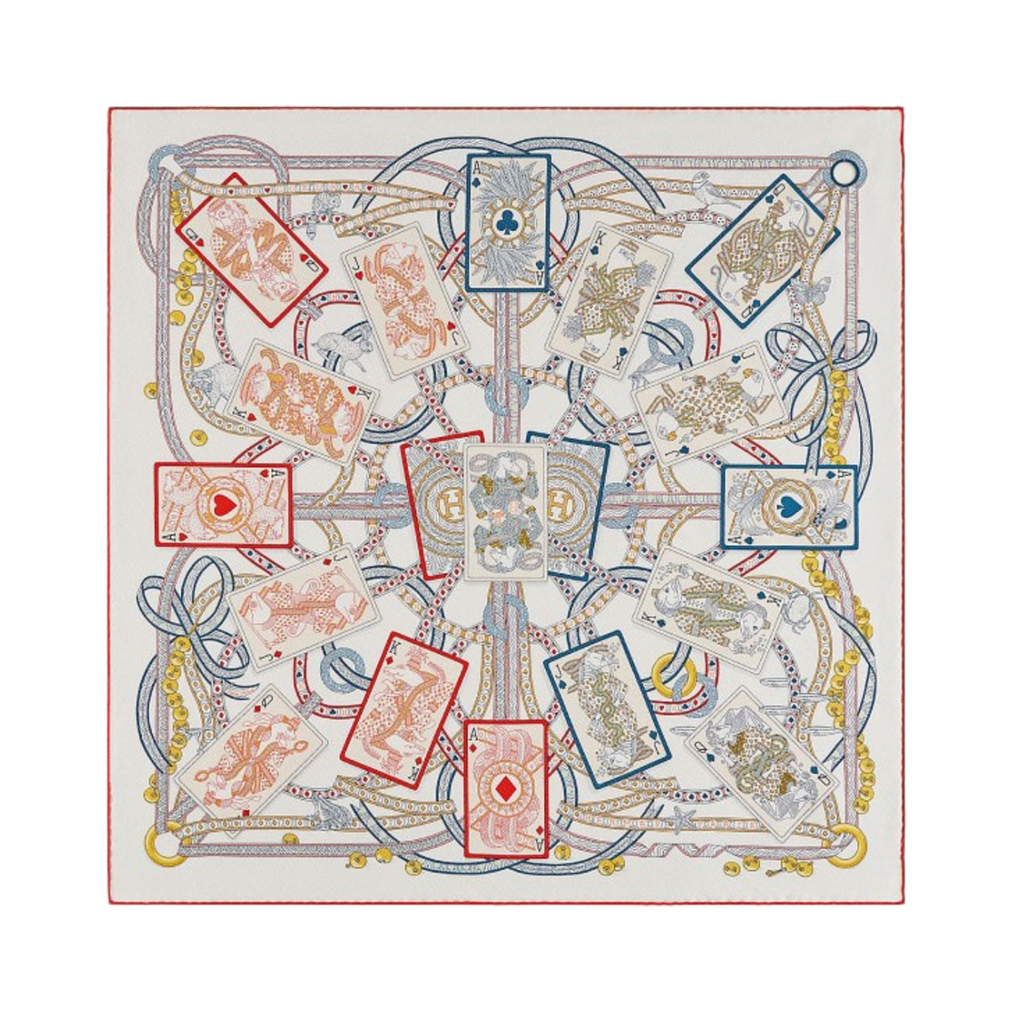 (W) 에르메스 다메 드 꾀흐 스카프 70 블랑 루즈 오르((W) Hermes Dame de Coeur Scarf 70 Blanc Rouge Or) - 1