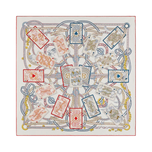 (W) Hermes Dame de Coeur Scarf 70 Blanc Rouge Or