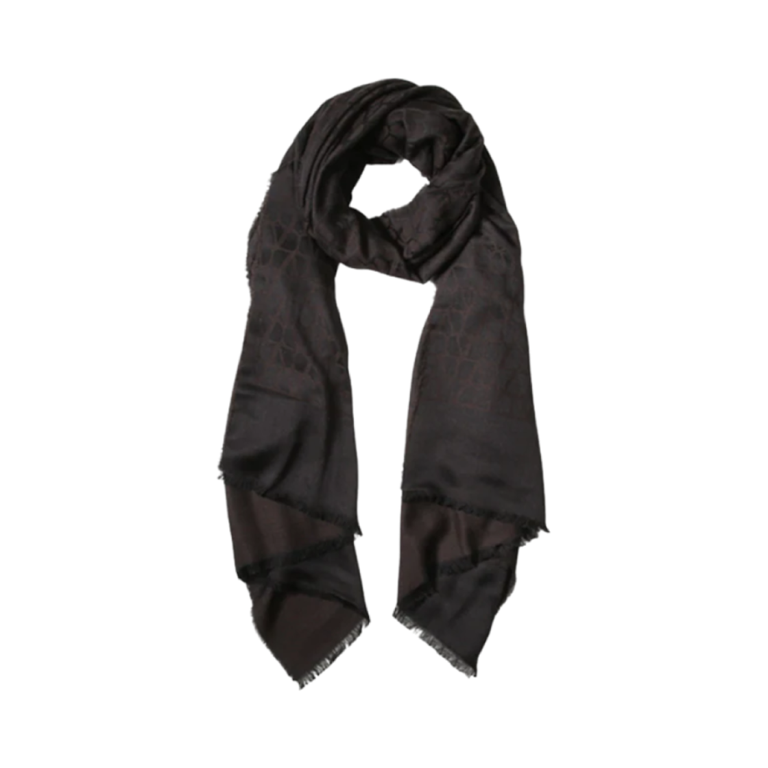 발렌티노 브이로고 시그니쳐 울 실크 스카프 에보니 블랙(Valentino Vlogo Signature Wool and Silk Scarf Ebony Black) - 2