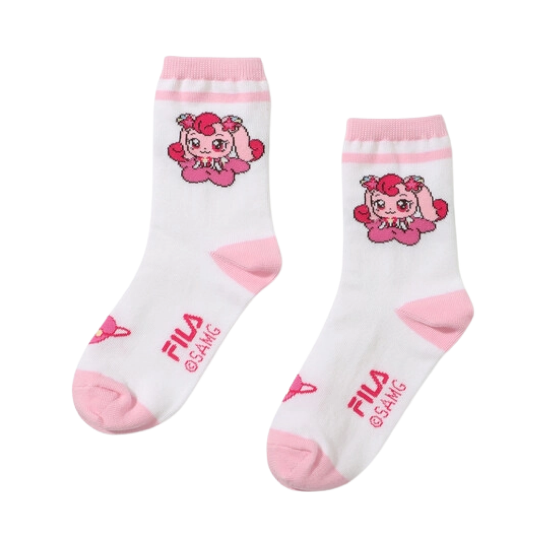 (Kids) 휠라 x 캐치! 티니핑 크루 삭스 하츄핑 핑크((Kids) Fila x Catch! Teenieping Crew Socks Heartsping Pink)