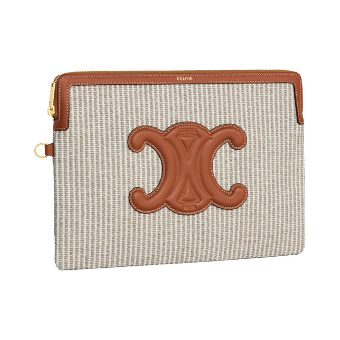 셀린느 스몰 파우치 스트랩 퀴르 트리옹프 스트라이프 텍스타일 카프스킨 베이지(Celine Small Pouch with Strap Cuir Triomphe in Striped Textile Calfskin Beige) - 3