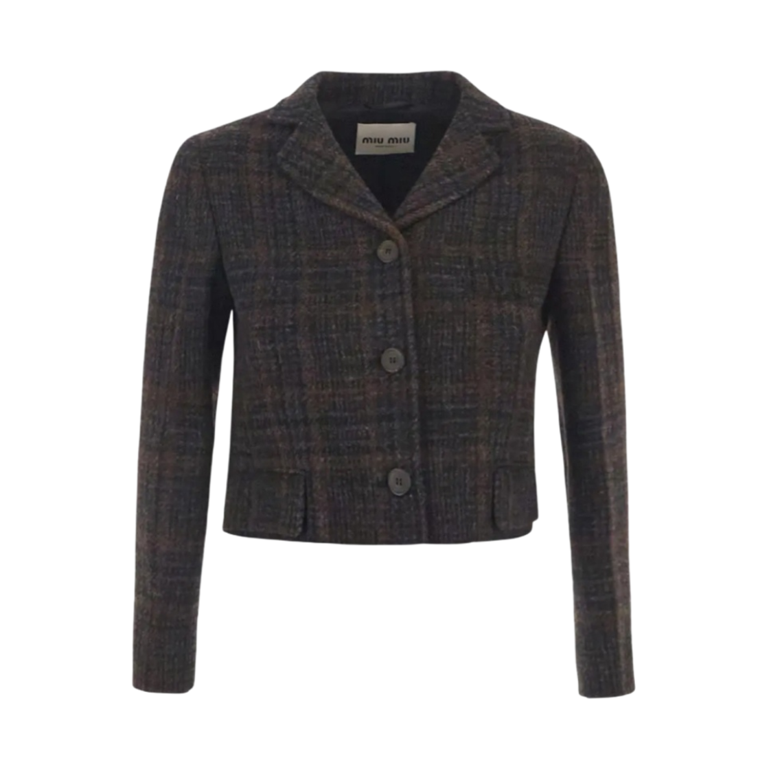 (W) 미우 미우 싱글 브레스티드 플래드 자켓 에보니((W) Miu Miu Single Breasted Plaid Jacket Ebony) - 1