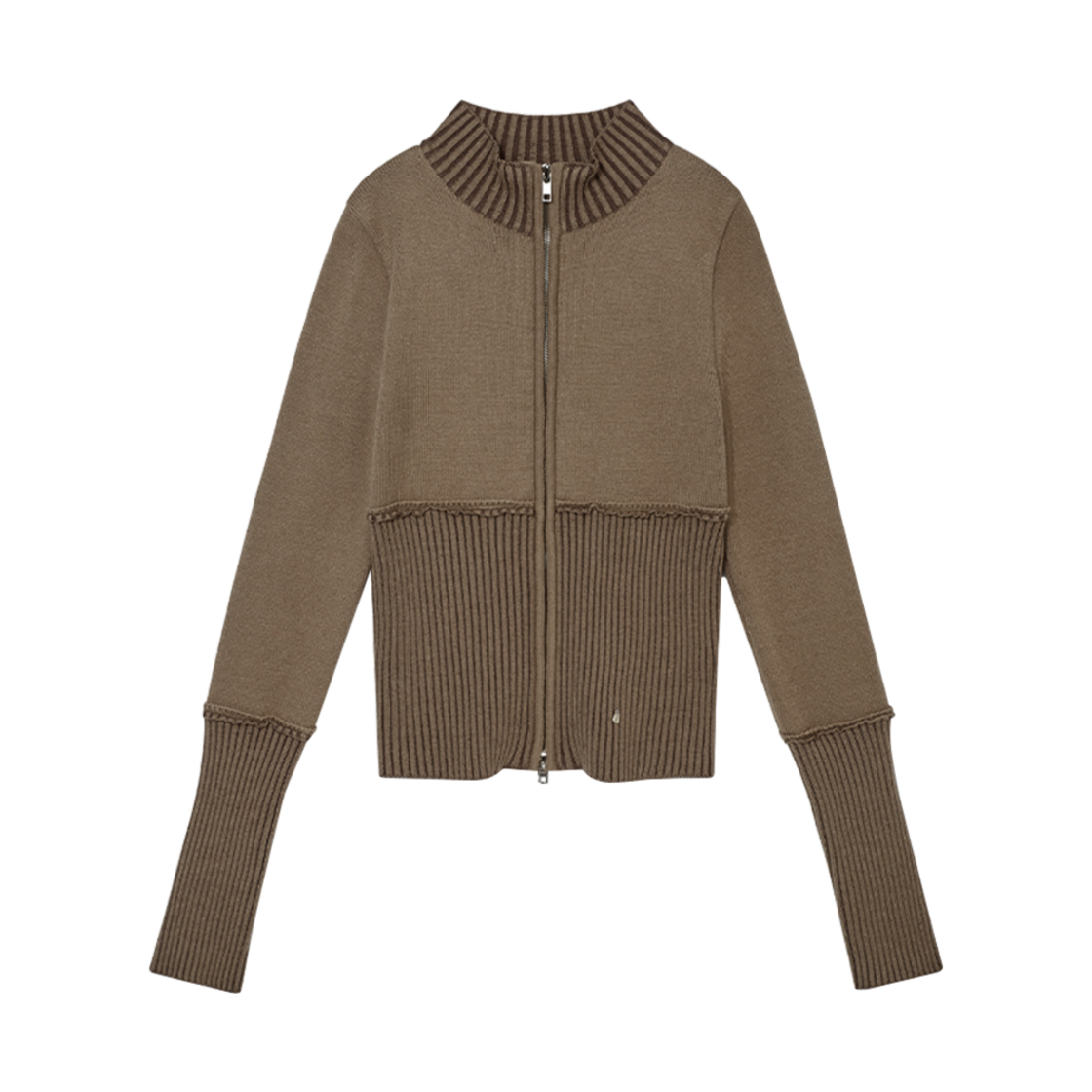 - (W) Glowny Debb Two-Tone Knit Zip-Up Brown