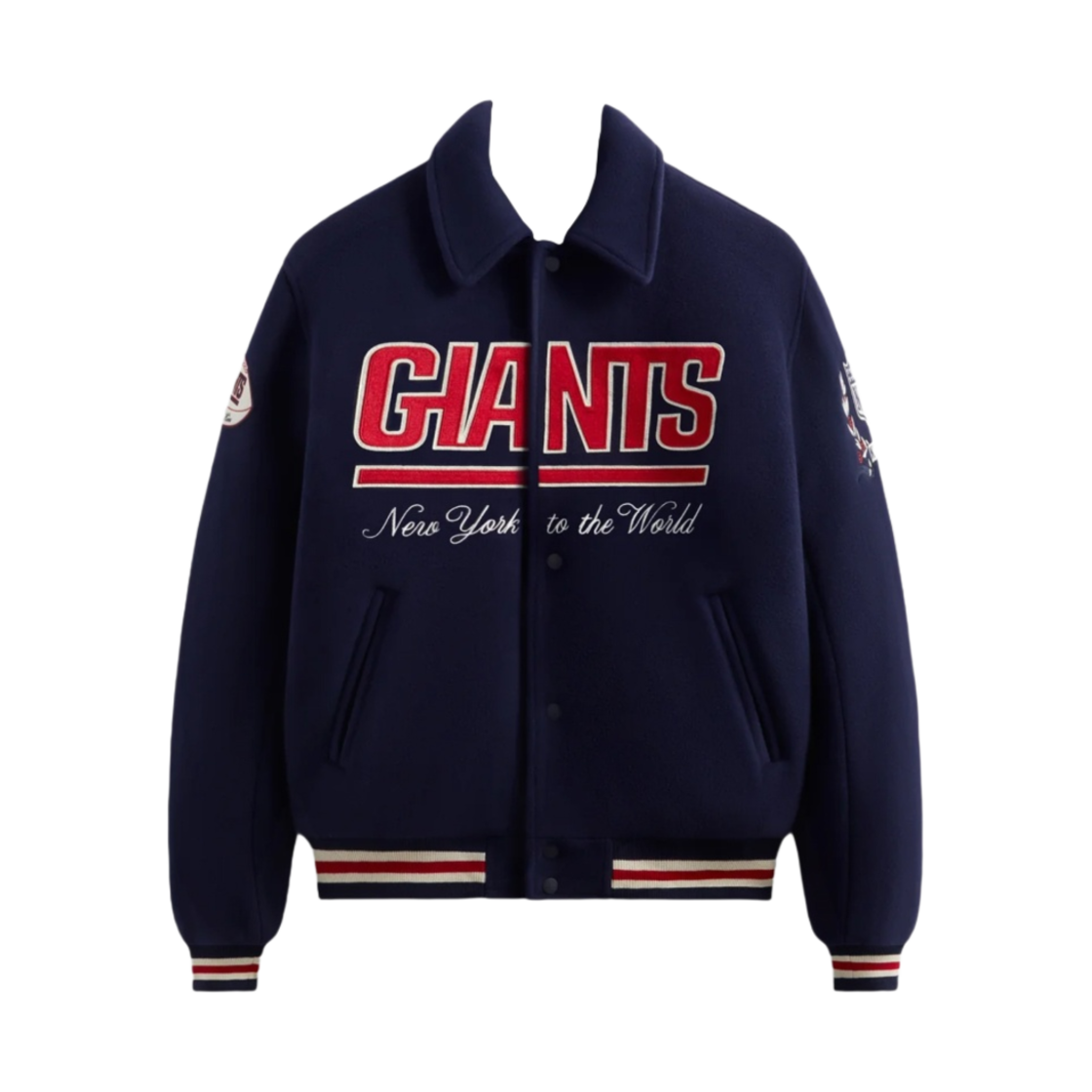 KHM010460-413 Kith x NFL Giants Wool Collared Coaches Jacket Nocturnal
