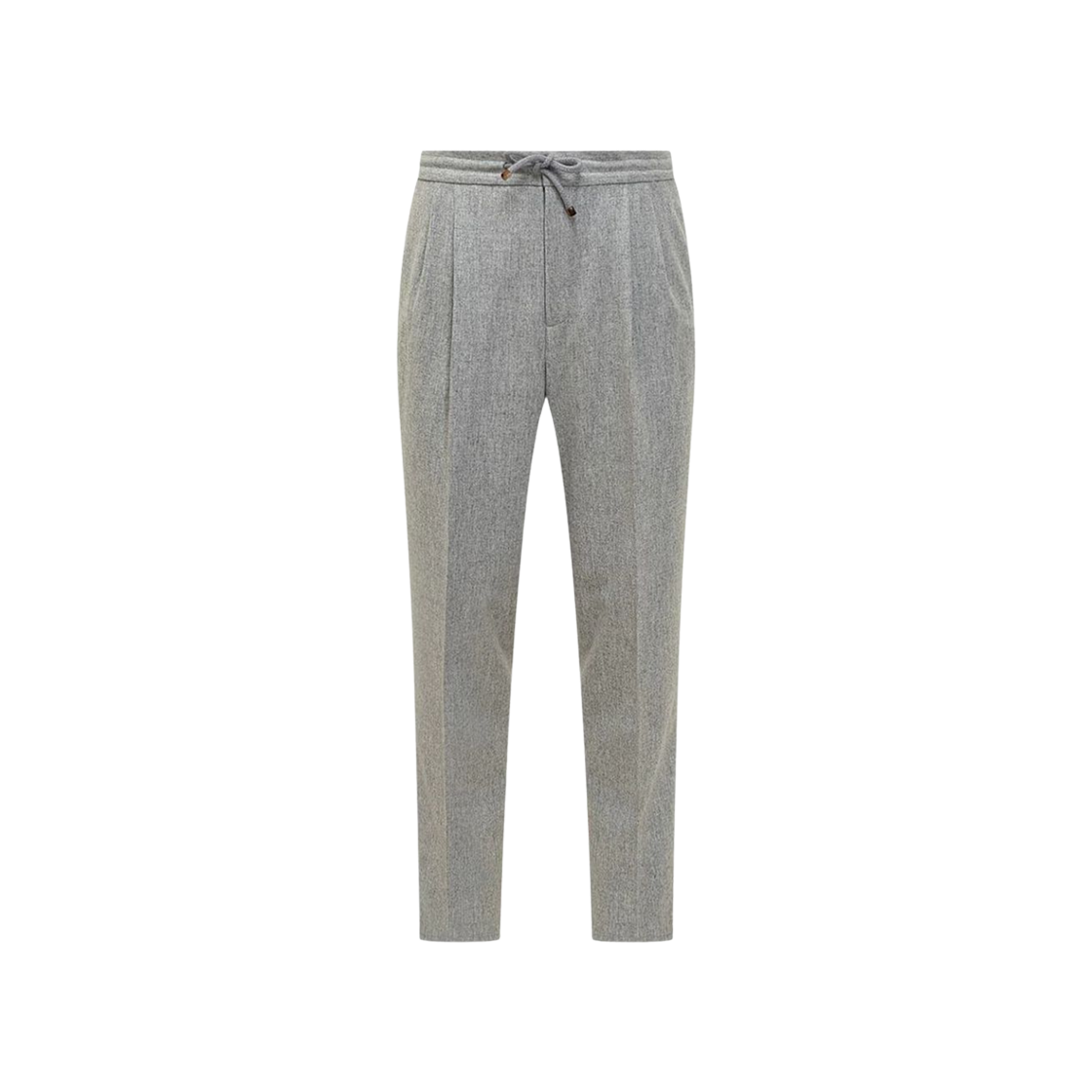 M038PE1710-C511 Brunello Cucinelli Virgin Wool Flannel Leisure Fit Trousers with Drawstring and Double Pleats Grey