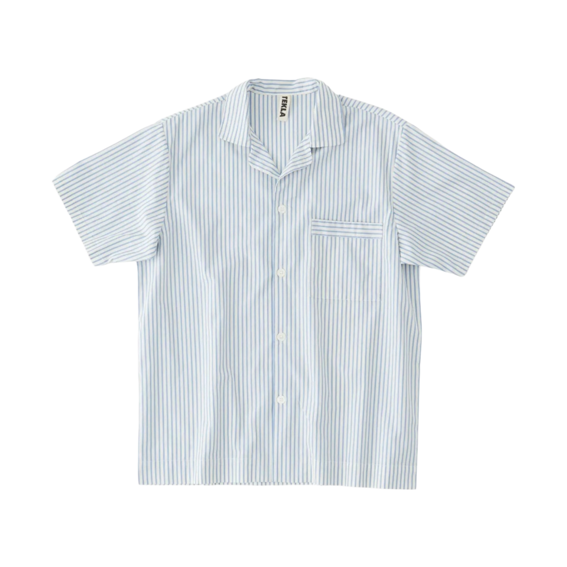 테클라 포플린 슬립웨어 숏슬리브 셔츠 플래시드 블루 스트라이프(Tekla Poplin Sleepwear Short Sleeved Shirt Placid Blue Stripes)