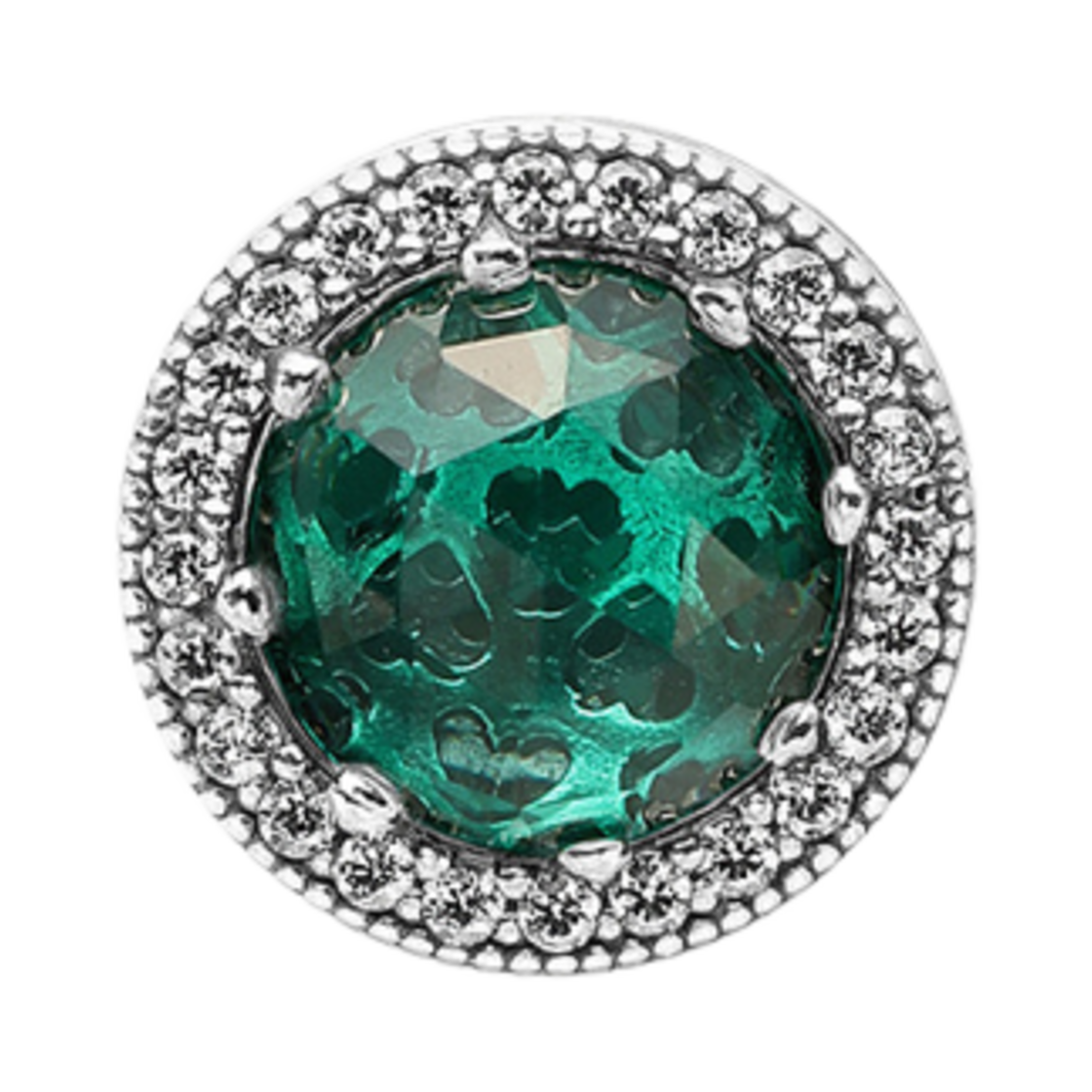 791725NSG (W) Pandora Sparkling Radiant Hearts Charm Sterling Silver Sea Green